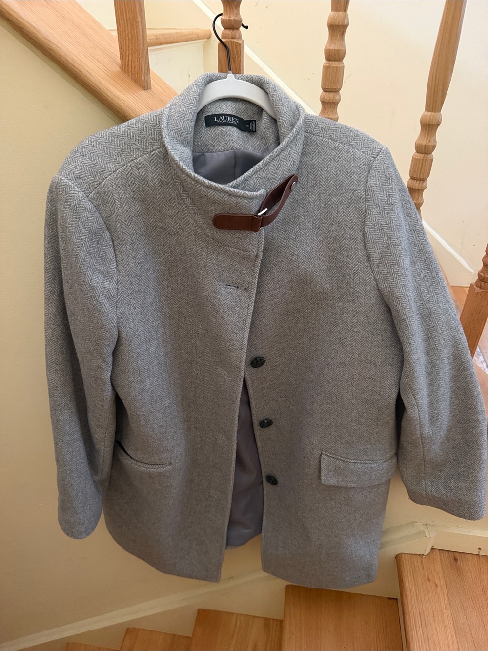 Lauren Ralph Lauren Men’s Light Gray Wool Blend Herringbone Coat